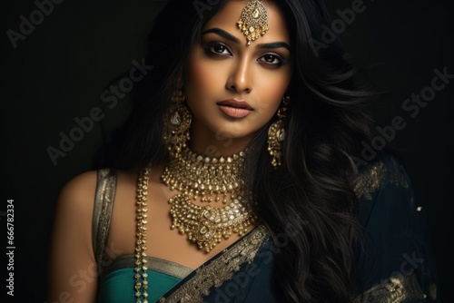 Pretty Indian Traditional Jewellery and Saree. Traditional look, Beautiful Woman
