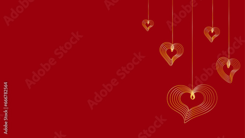Background with golden abstract hearts on red background