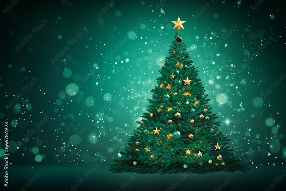 Christmas tree on green festive background
