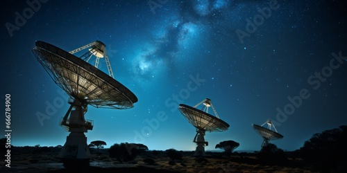  Radar Antennas Beneath the Milky Way, Leading the Search for Life Beyond Our Galaxy through the SETI Project - A Quest for Extraterrestrial Intelligence Amidst the Cosmic Wonders of the Universe photo