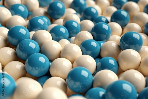 Abstract wallpaper of blue and beige 3D balls. Multicolored 3D render. Generative AI