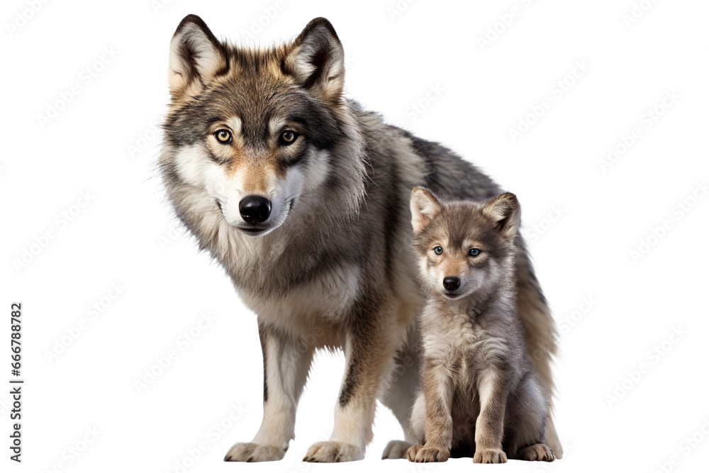 Obraz premium Wolf and its wolf cub, cut out