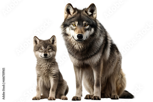 Wolf and its wolf cub  cut out