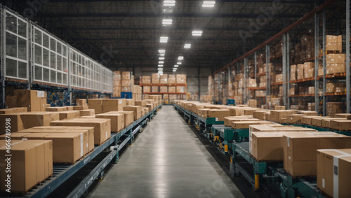 A retail warehouse employee uses a reading terminal to record goods or parcels. Warehouse logistics shipping orders to customers. The company's logistics center ensures sorting and delivery of goods