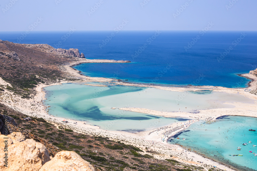 Balos lagoon beach. Beautiful coastal landscape in Crete, Mediterranean Sea great for summer holidays