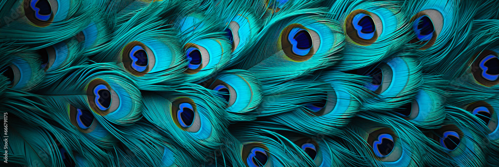 banner peacock feather background - obrazy, fototapety, plakaty 