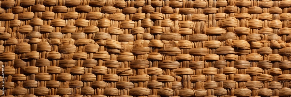 The textured backdrop reveals the well-defined, earthy hues in the woven straw or basket material