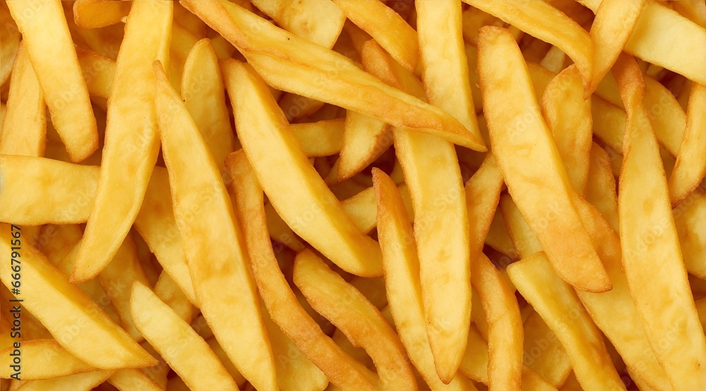 A scrumptious depiction of potato chips or french fries, meticulously showcased in a closeup detail. A scrumptious depiction of potato chips or french fries, meticulously showcased in a closeup detail.