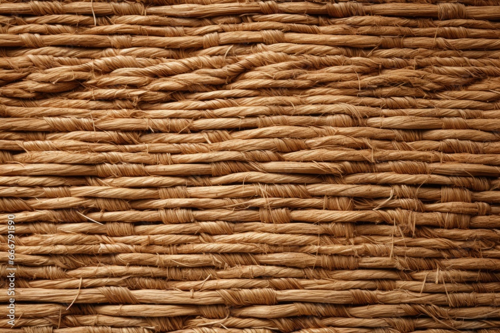 The backdrop exhibits a woven straw or basket material marked by its natural, earthy tones