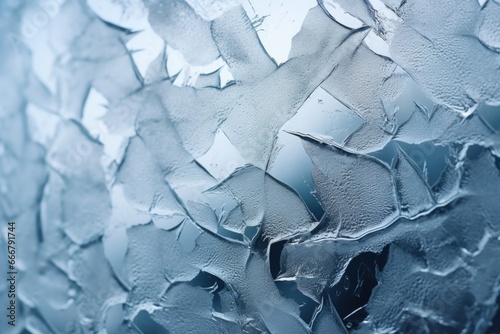 The background showcases icy and abstract designs created by frost on glass
