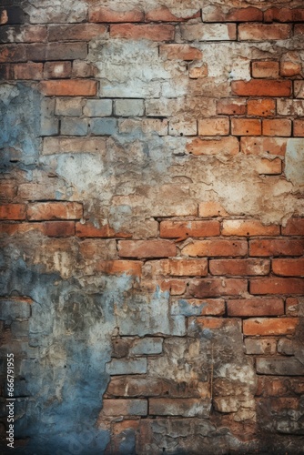 A backdrop featuring a worn and aged brick wall with a grungy appearance