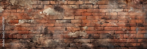 The background showcases a weathered and rugged brick wall with a distressed look