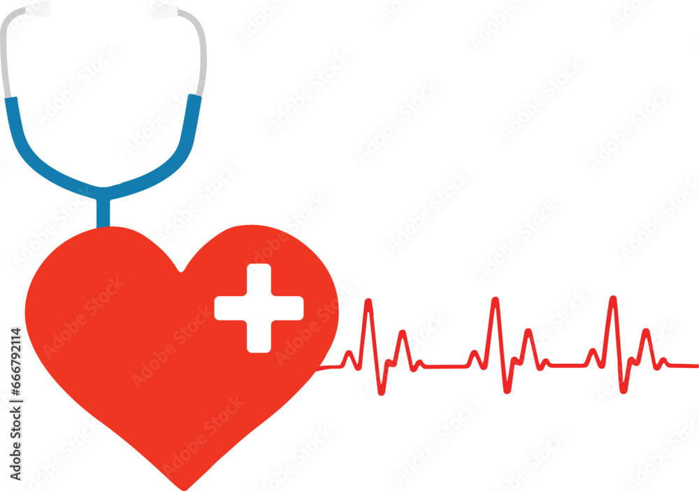 Heart and heartbeat and stethoscope isolated on white background vector illustration Heart and heartbeat and stethoscope isolated on white background vector illustration