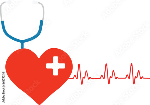 Heart and heartbeat and stethoscope isolated on white background vector illustration