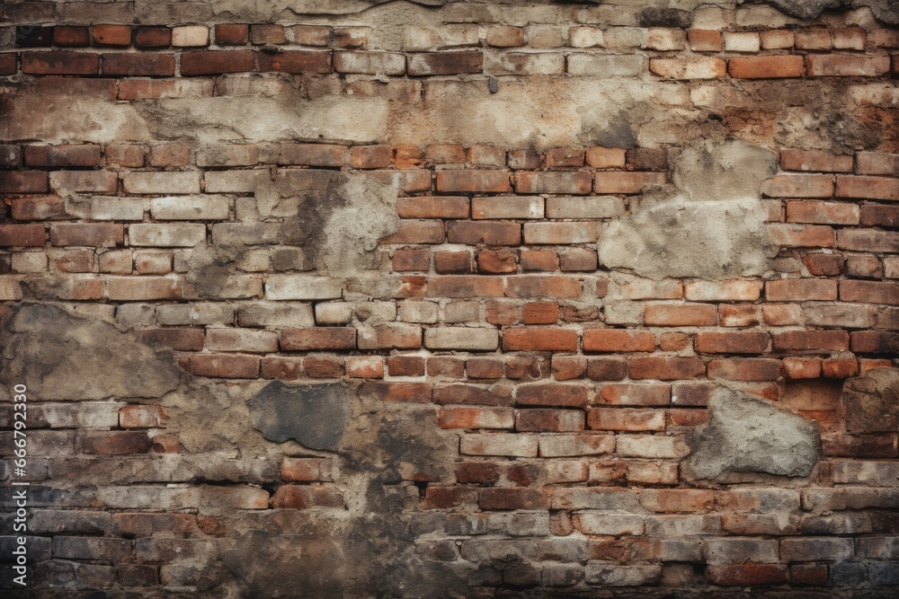 A backdrop featuring a textured and weathered brick surface A backdrop featuring a textured and weathered brick surface