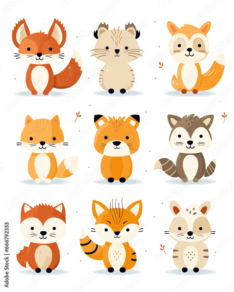 Fototapeta premium A set of fun, super cute animal illustrations for kids