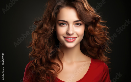 Beautiful smiling woman with long curly wavy hair
