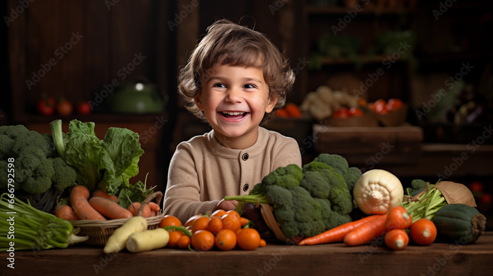 Fototapeta premium Nourishing the Future: The Vital Role of Fresh, Organic Food for Children, AI Generative, AI Generated People (NOT based on real people)