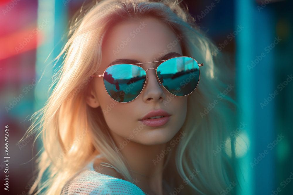 Beautiful young woman model posing in a city. Generative AI Beautiful young woman model posing in a city. Generative AI