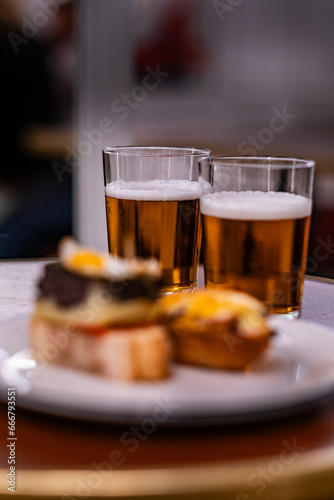 Aperitif with beer in a Basque restaurant