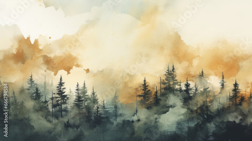 A vibrant landscape depicting a serene forest under a dramatic sky