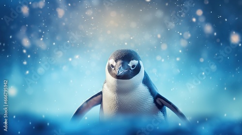 Penguin animal life in arctic iceland blurred background. AI generated image