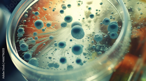 Bacteria and virus cells in Petri Dish