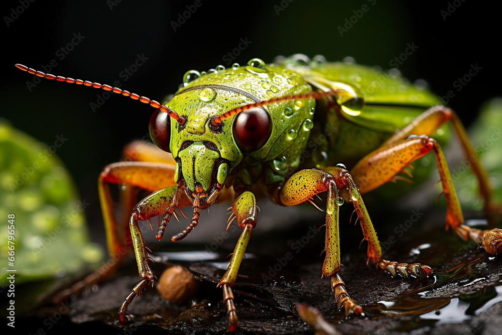 Insect macro photography. Wildlife . Close-up picture of green beetle cockroach Insect macro photography. Wildlife . Close-up picture of green beetle cockroach