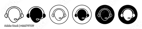 Customer support icon. 24x7 help center desk symbol set. Business telemarketer or assistant and consultant with headphone vector sign. Online customer support by helpline or hotline call line logo 