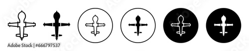 military drone icon. remote control wireless army drone symbol set. Defense predator drone plane vector sign. Smart spy airplane or drone uav line logo