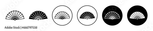 Folding Fan icon. traditional japanese or chinese or east asian folding fan to blow air symbol set. spanish flamenco made of bamboo vector sign. hand held folding fan line logo photo