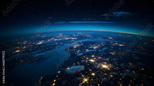 A view of Earth at night taken from low Earth orbit