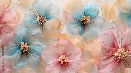bouquet of flowers  multi-colored  beautiful  delicate  voile  silk background  factory fabric.