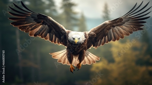 Bald eagle bird powerful and freedom with blurred background. AI generated image © prastiwi