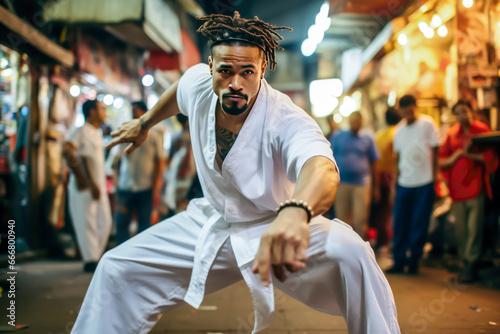 capoeira man portrait, contact sports, strength, concentration,