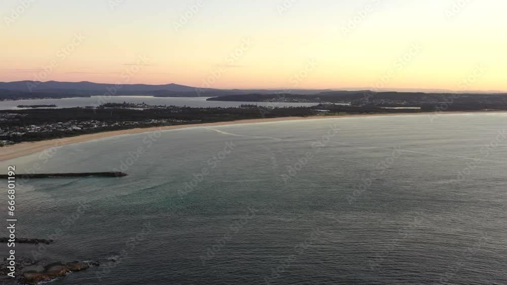 Swansea head at the entrance of Lake Macquarie to Pacific ocean – aerial 4k panorama.
Swansea head at the entrance of Lake Macquarie to Pacific ocean – aerial 4k panorama.