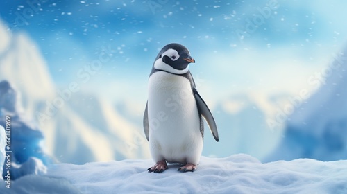 Penguin animal life in arctic iceland blurred background. AI generated image