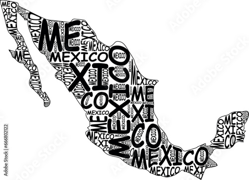 typographic vector map of Mexico