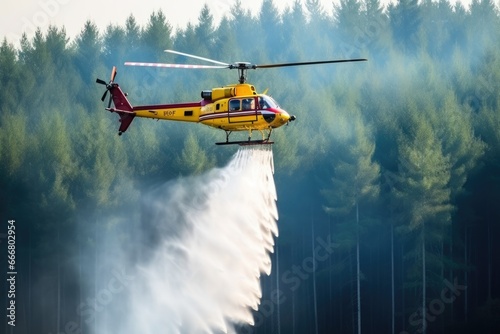Helicopter extinguishing forest fire
