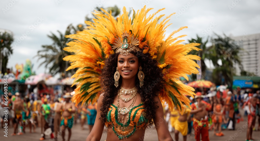 Fantasia de Carnaval: A Exuberância da Mulata na Festa Brasileira - obrazy, fototapety, plakaty 
