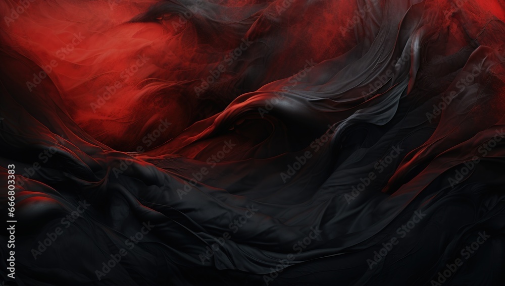 Abstract dark backgorund in red and black tones of wavy substances - obrazy, fototapety, plakaty 