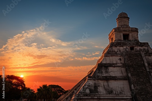 Ancient Mayan pyramid . Travel Concept. Background with a copy space.