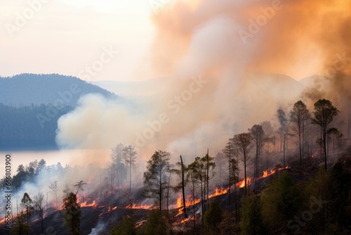 Forest fire in mountains