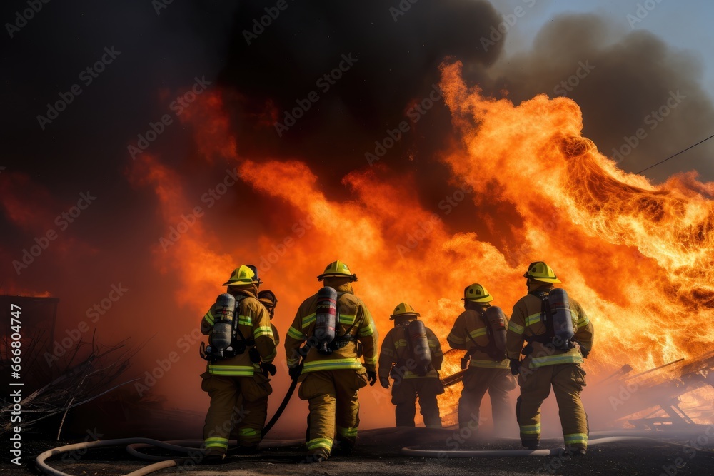 Group of firefighters fighting a fire