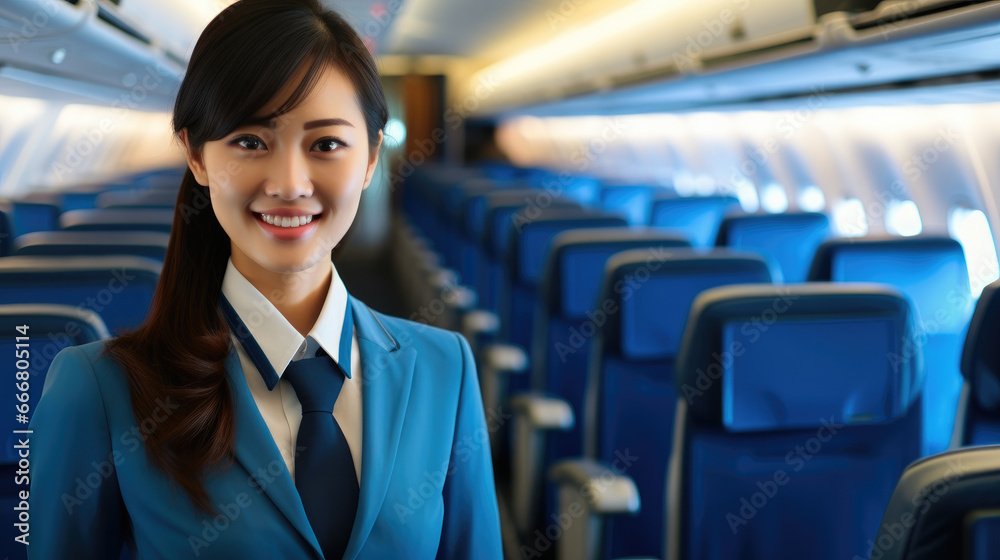 Asian woman airplane stewardess. Asian woman airplane stewardess.