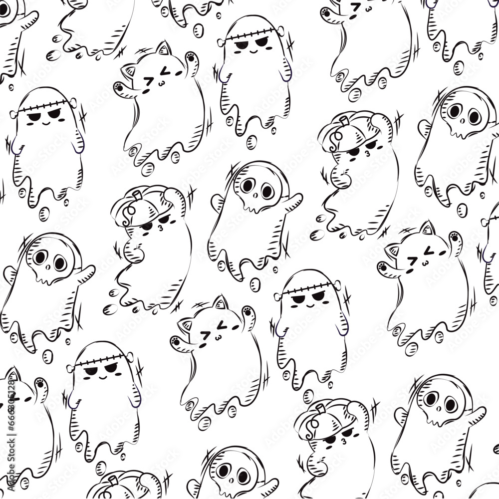 Fototapeta premium Halloween ghost character seamless pattern background Vector
