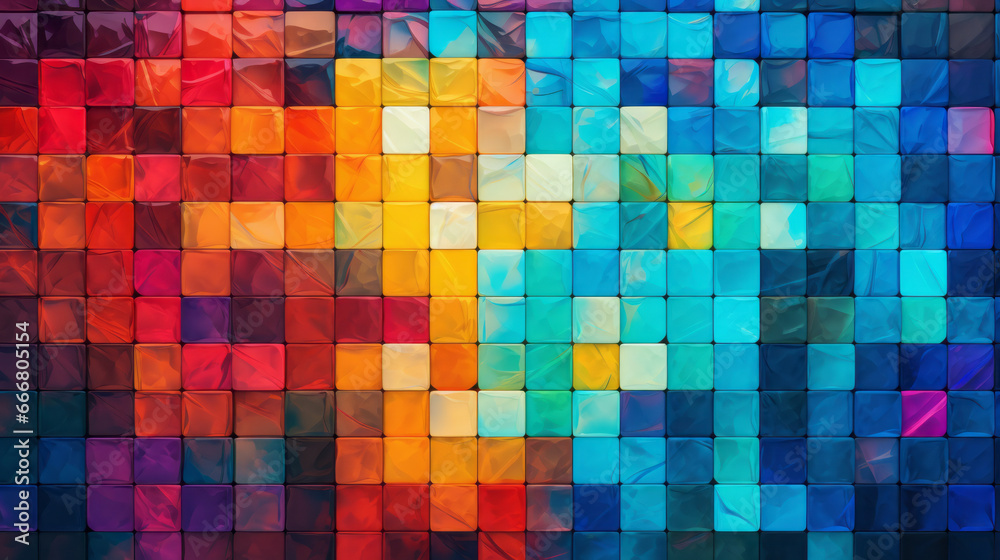 A vibrant and colorful mosaic of square shapes