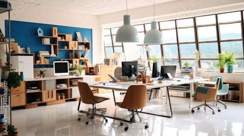 Interior of graphic designer's workplaces in modern office.
