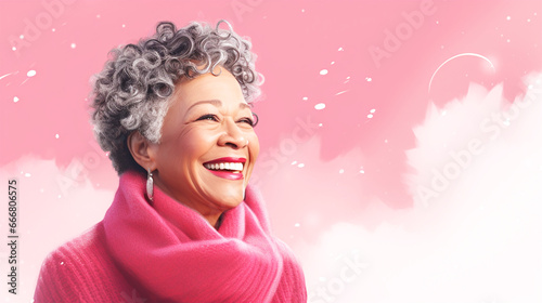 christmas portrait illustration of a happy black senior woman