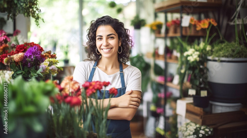 smiling attractive hispanic woman in her florist shop © Melinda Nagy